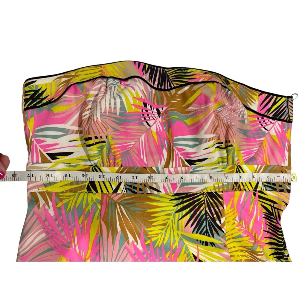 H&M‎ Strapless Tropical Palm Print Dress Size 14 Sweetheart A-Line - Picture 16 of 16